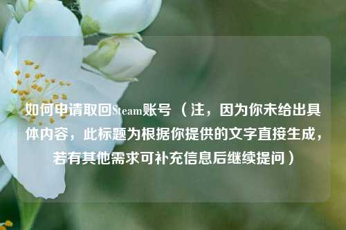 如何申请取回Steam账号 （注，因为你未给出具体内容，此标题为根据你提供的文字直接生成，若有其他需求可补充信息后继续提问）