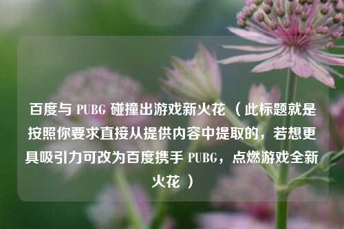 百度与 PUBG 碰撞出游戏新火花 (此标题就是按照你要求直接从提供内容中提取的,若想更具吸引力可改为百度携手 PUBG,点燃游戏全新火花 )
