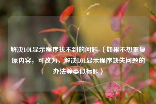 解决LOL显示程序找不到的问题 （如果不想重复原内容，可改为，解决LOL显示程序缺失问题的办法等类似标题）