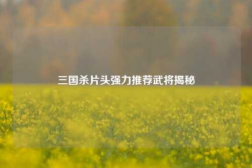 三国杀片头强力推荐武将揭秘