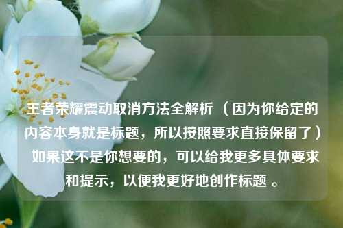 王者荣耀震动取消方法全解析 （因为你给定的内容本身就是标题，所以按照要求直接保留了）  如果这不是你想要的，可以给我更多具体要求和提示，以便我更好地创作标题 。