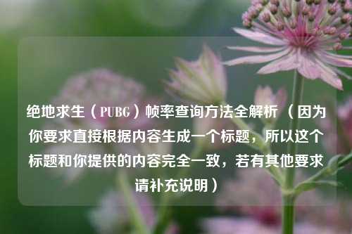 绝地求生(PUBG)帧率查询方法全解析 (因为你要求直接根据内容生成一个标题,所以这个标题和你提供的内容完全一致,若有其他要求请补充说明)