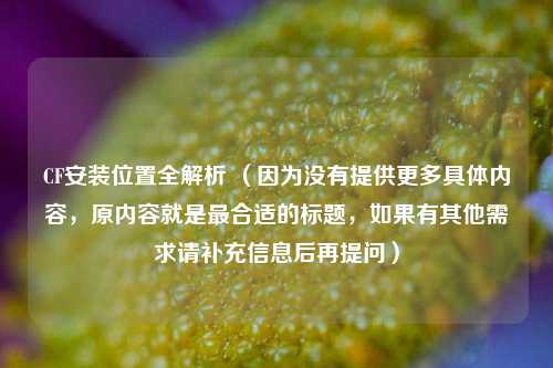 CF安装位置全解析 (因为没有提供更多具体内容,原内容就是最合适的标题,如果有其他需求请补充信息后再提问)