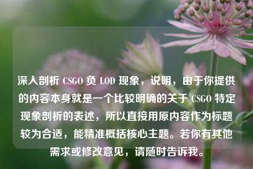 深入剖析 CSGO 负 LOD 现象，说明，由于你提供的内容本身就是一个比较明确的关于 CSGO 特定现象剖析的表述，所以直接用原内容作为标题较为合适，能精准概括核心主题。若你有其他需求或修改意见，请随时告诉我。