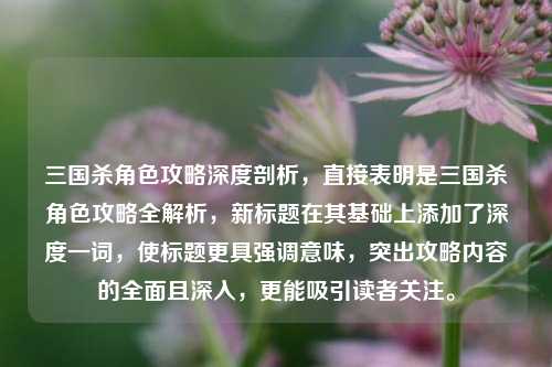 三国杀角色攻略深度剖析，直接表明是三国杀角色攻略全解析，新标题在其基础上添加了深度一词，使标题更具强调意味，突出攻略内容的全面且深入，更能吸引读者关注。