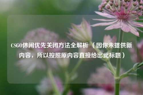 CSGO休闲优先关闭方法全解析 (因你未提供新内容,所以按照原内容直接给出此标题)