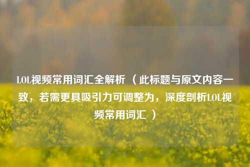 LOL视频常用词汇全解析 （此标题与原文内容一致，若需更具吸引力可调整为，深度剖析LOL视频常用词汇 ）
