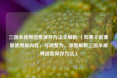 三国杀视频进度保存方法全解析 （如果不能重复使用原内容，可调整为，深度解析三国杀视频进度保存方法）