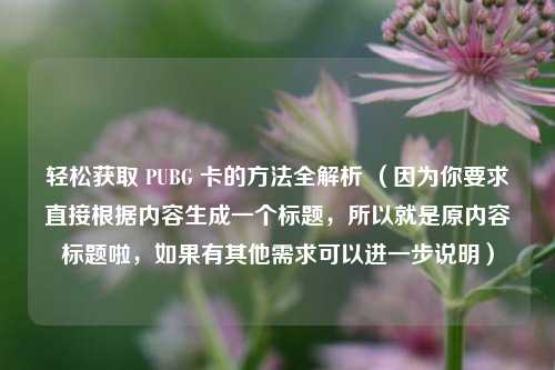 轻松获取 PUBG 卡的方法全解析 （因为你要求直接根据内容生成一个标题，所以就是原内容标题啦，如果有其他需求可以进一步说明）