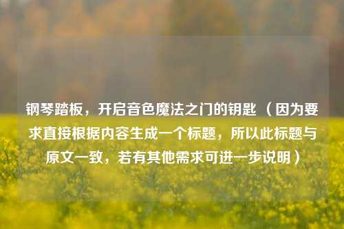 钢琴踏板,开启音色魔法之门的钥匙 (因为要求直接根据内容生成一个标题,所以此标题与原文一致,若有其他需求可进一步说明)