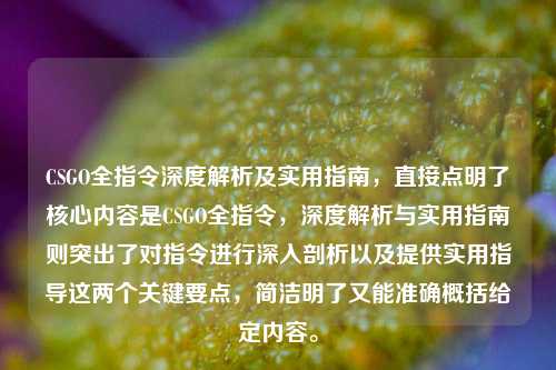 CSGO全指令深度解析及实用指南，直接点明了核心内容是CSGO全指令，深度解析与实用指南则突出了对指令进行深入剖析以及提供实用指导这两个关键要点，简洁明了又能准确概括给定内容。