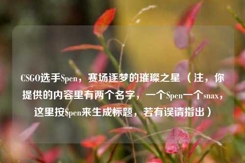 CSGO选手Spen，赛场逐梦的璀璨之星 （注，你提供的内容里有两个名字，一个Spen一个snax，这里按Spen来生成标题，若有误请指出）