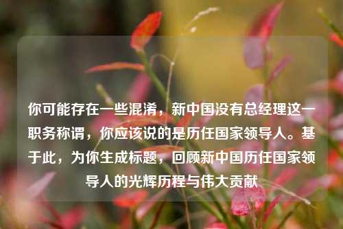 你可能存在一些混淆,新中国没有总经理这一职务称谓,你应该说的是历任国家领导人。基于此,为你生成标题,回顾新中国历任国家领导人的光辉历程与伟大贡献