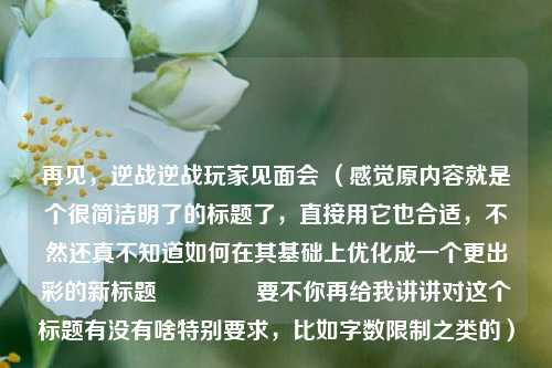 再见，逆战逆战玩家见面会 （感觉原内容就是个很简洁明了的标题了，直接用它也合适，不然还真不知道如何在其基础上优化成一个更出彩的新标题😕 要不你再给我讲讲对这个标题有没有啥特别要求，比如字数限制之类的）