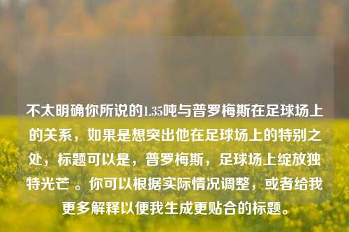 不太明确你所说的1.35吨与普罗梅斯在足球场上的关系，如果是想突出他在足球场上的特别之处，标题可以是，普罗梅斯，足球场上绽放独特光芒 。你可以根据实际情况调整，或者给我更多解释以便我生成更贴合的标题。