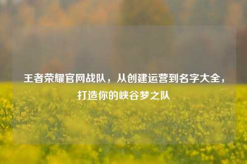 王者荣耀官网战队，从创建运营到名字大全，打造你的峡谷梦之队