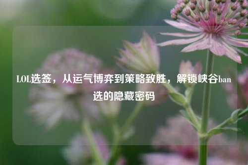 LOL选签，从运气博弈到策略致胜，解锁峡谷ban选的隐藏密码